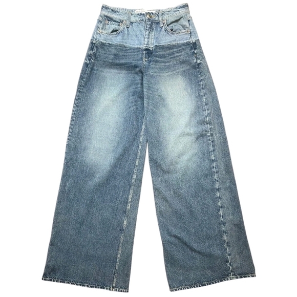 Rag & Bone MIRAMAR Sofie Extra Wide Leg Pants Cotton Terry Faux Denim 32 - Picture 1 of 11
